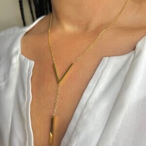 Gold Plated Designer V Shaped Pendant Necklace